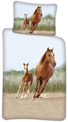 Heste sengetøj 150x210 cm - Sengelinned i 100% bomuld - Sengetøj børn